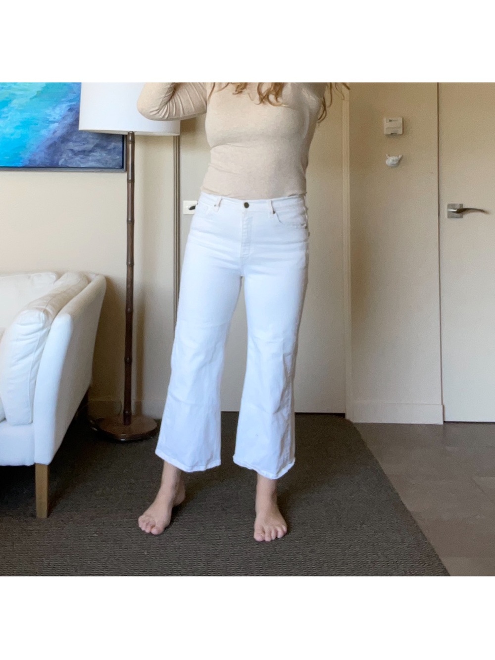 The Great. High-Rise off White Cropped Wide-Leg Jeans size 28